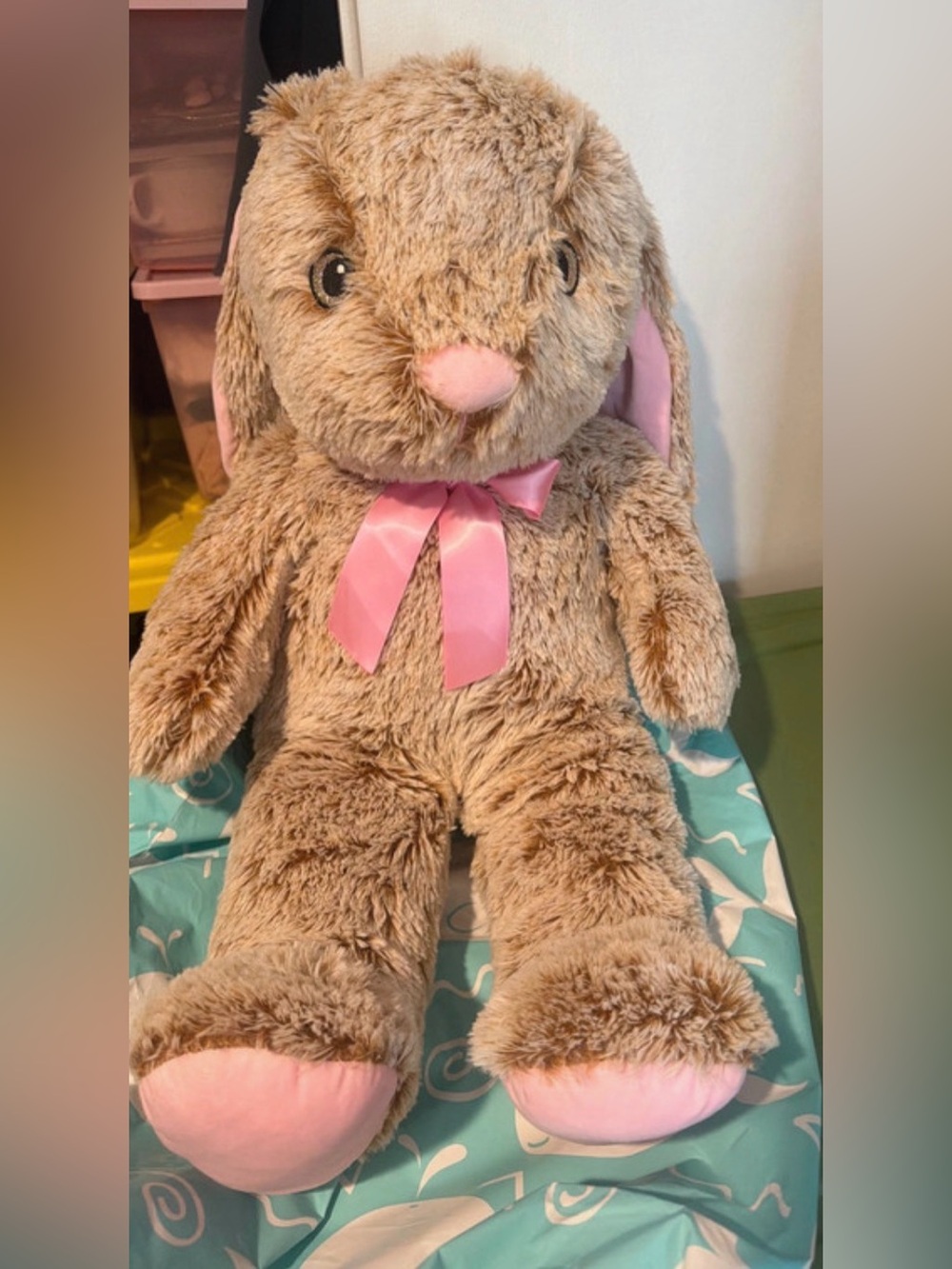 Plush Brown Bunny with Pink Accents - Soft Kids Toy